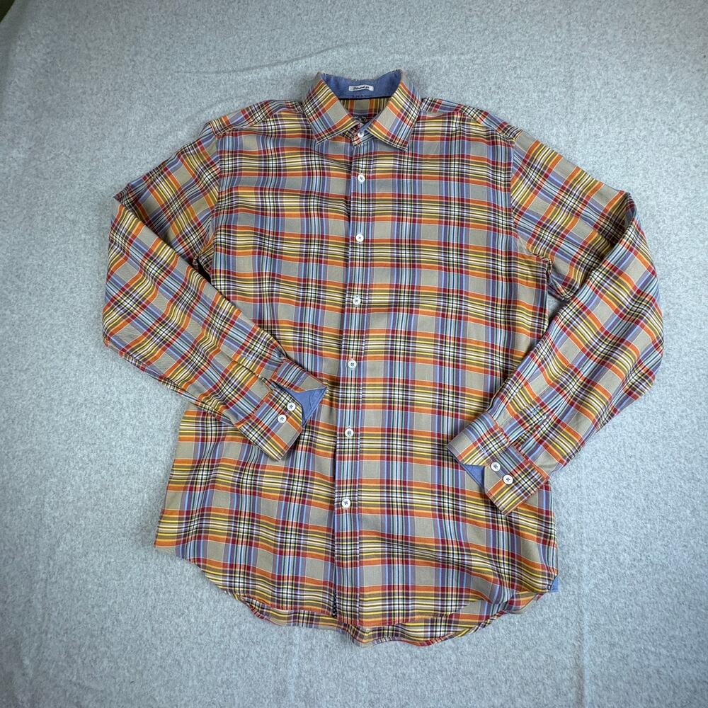 Bugatchi Uomo Plaid Button Down Shirt Shaped Fit Multicolor Cotton Preppy S M